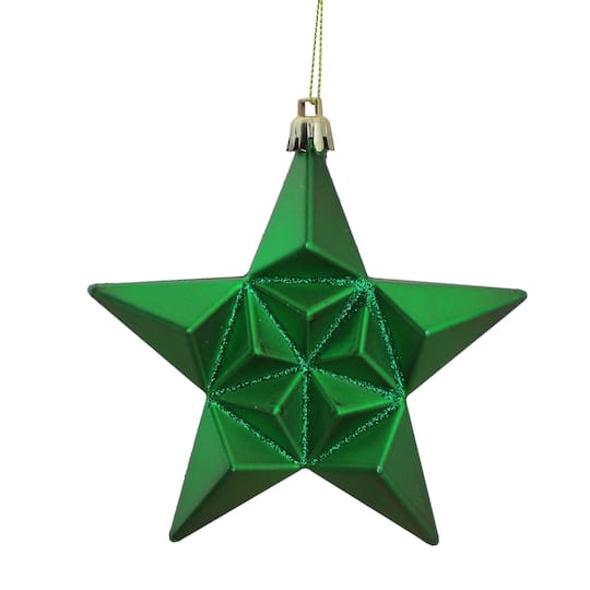 12ct Matte Xmas Green and Gold Glittered Star Shatterproof Christmas Ornaments 5" By Dak | Michaels®